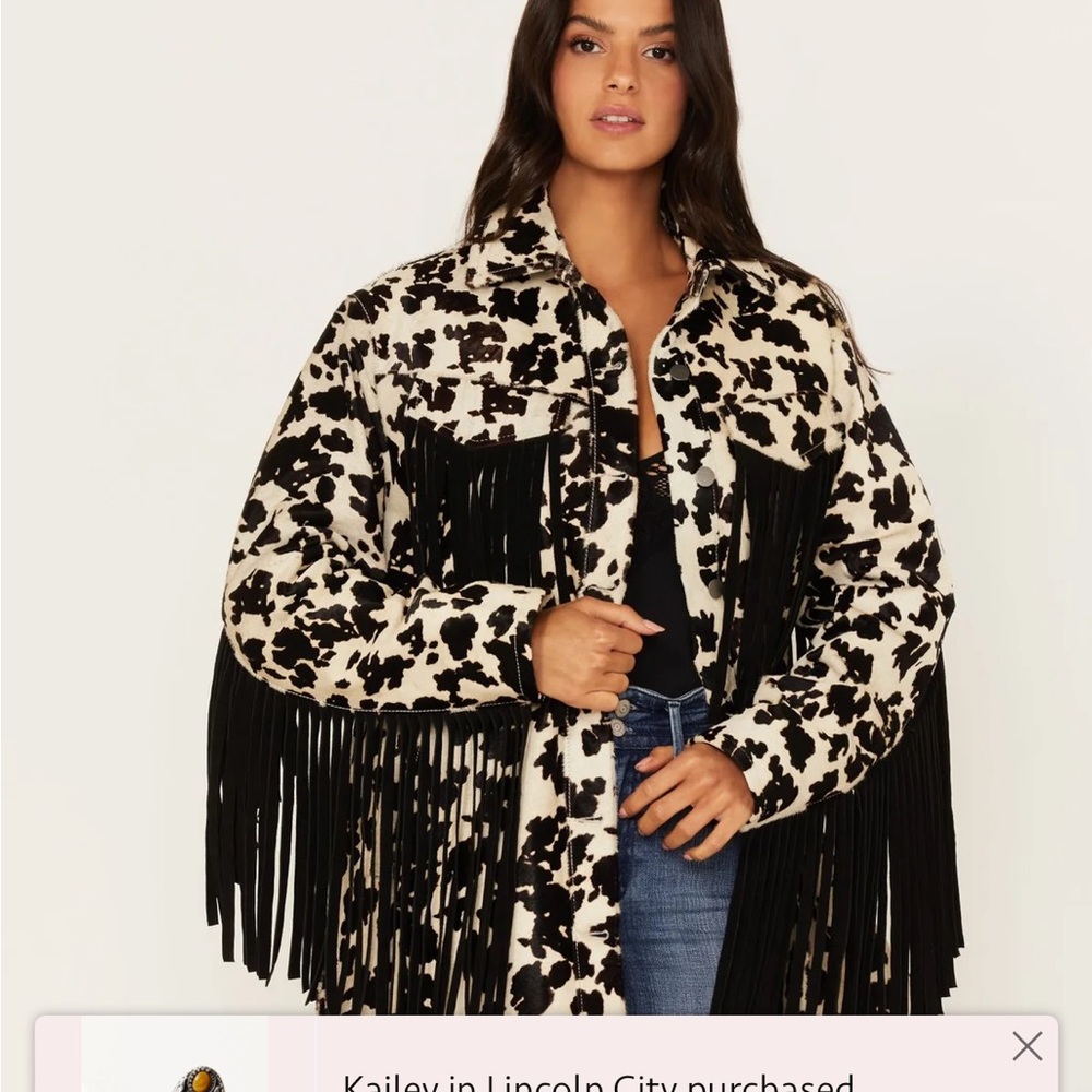 HAIR-ON COW HIDE FRINGE SHACKET JACKET